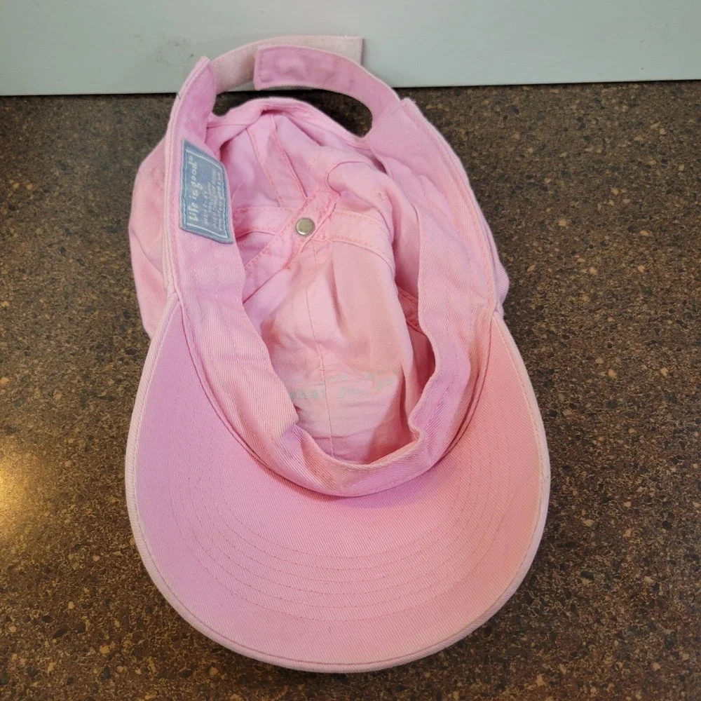 Life is Good Baseball Cap Girls Pink Embroidered Daisy Adjustable Strapback Hat